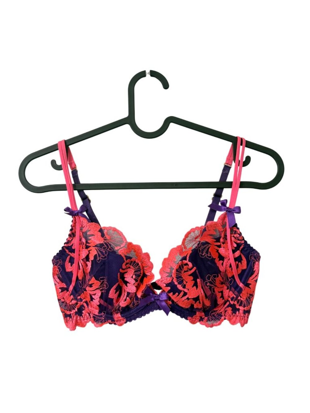 Agent Provocateur Neon Coral Purple Lace Floral Underwired Balconette Bra 32D